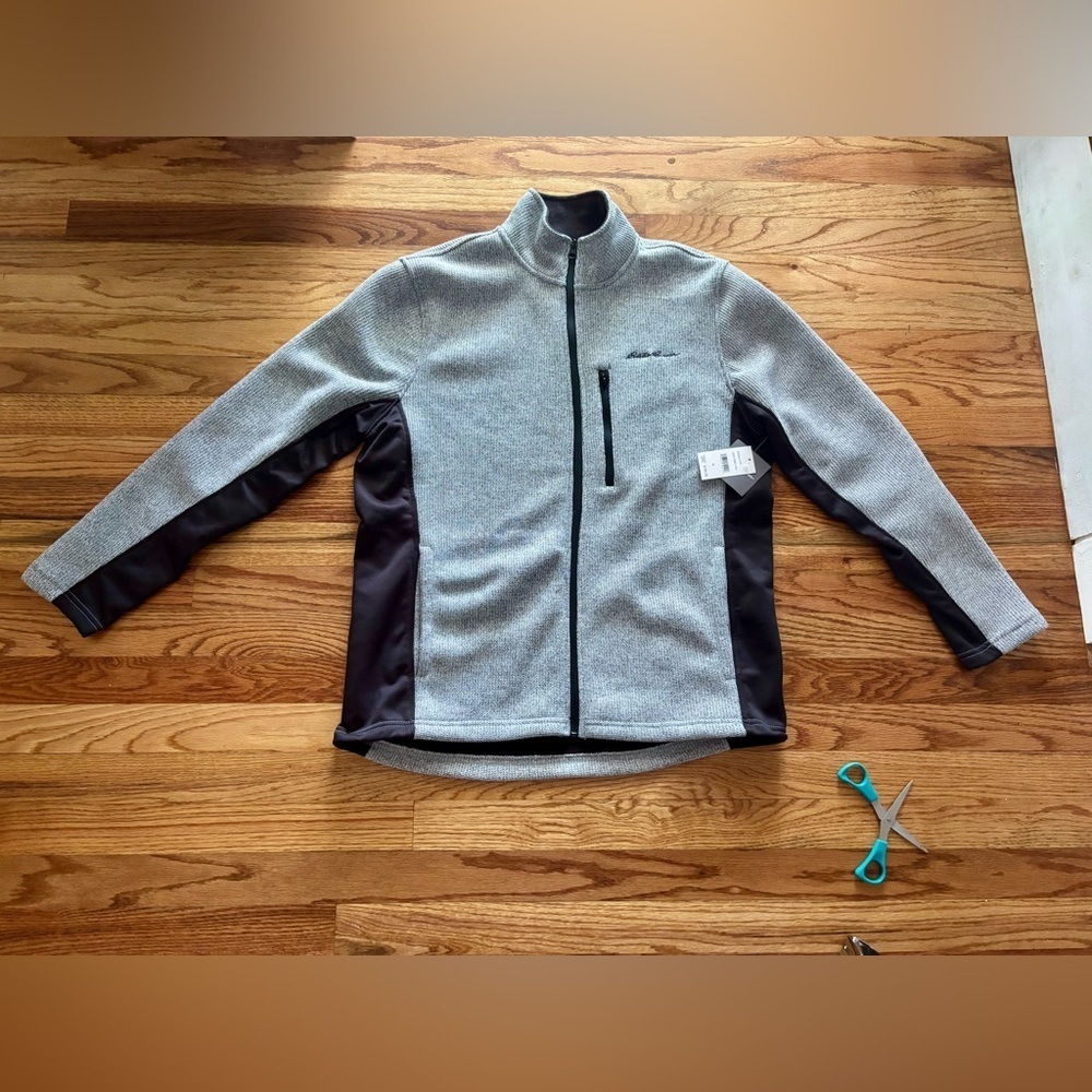 Eddie Bauer Performance Jacket Gray and Black Knit Fleece - NWT